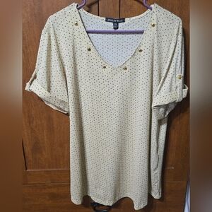 Ashley Blue Heart Polka Dot V-Neck Blouse